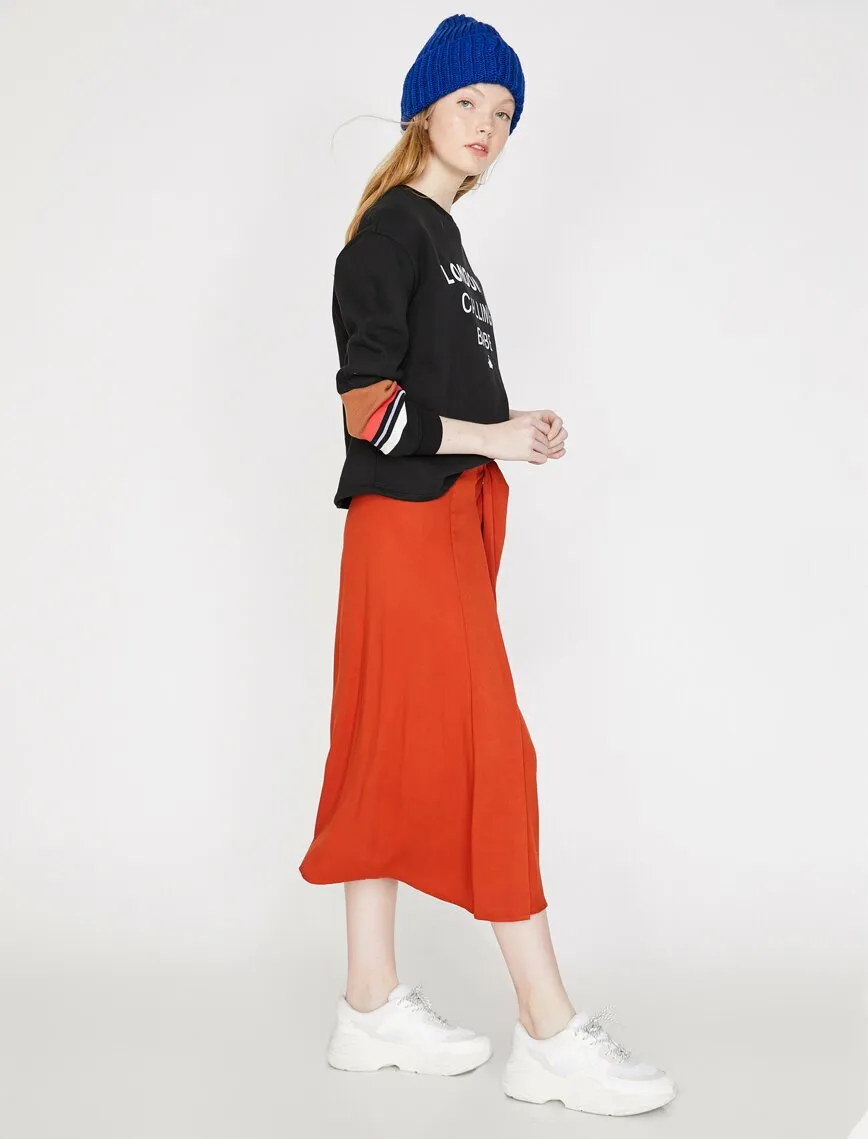 12252 Red Tie Waist Midi Skirt