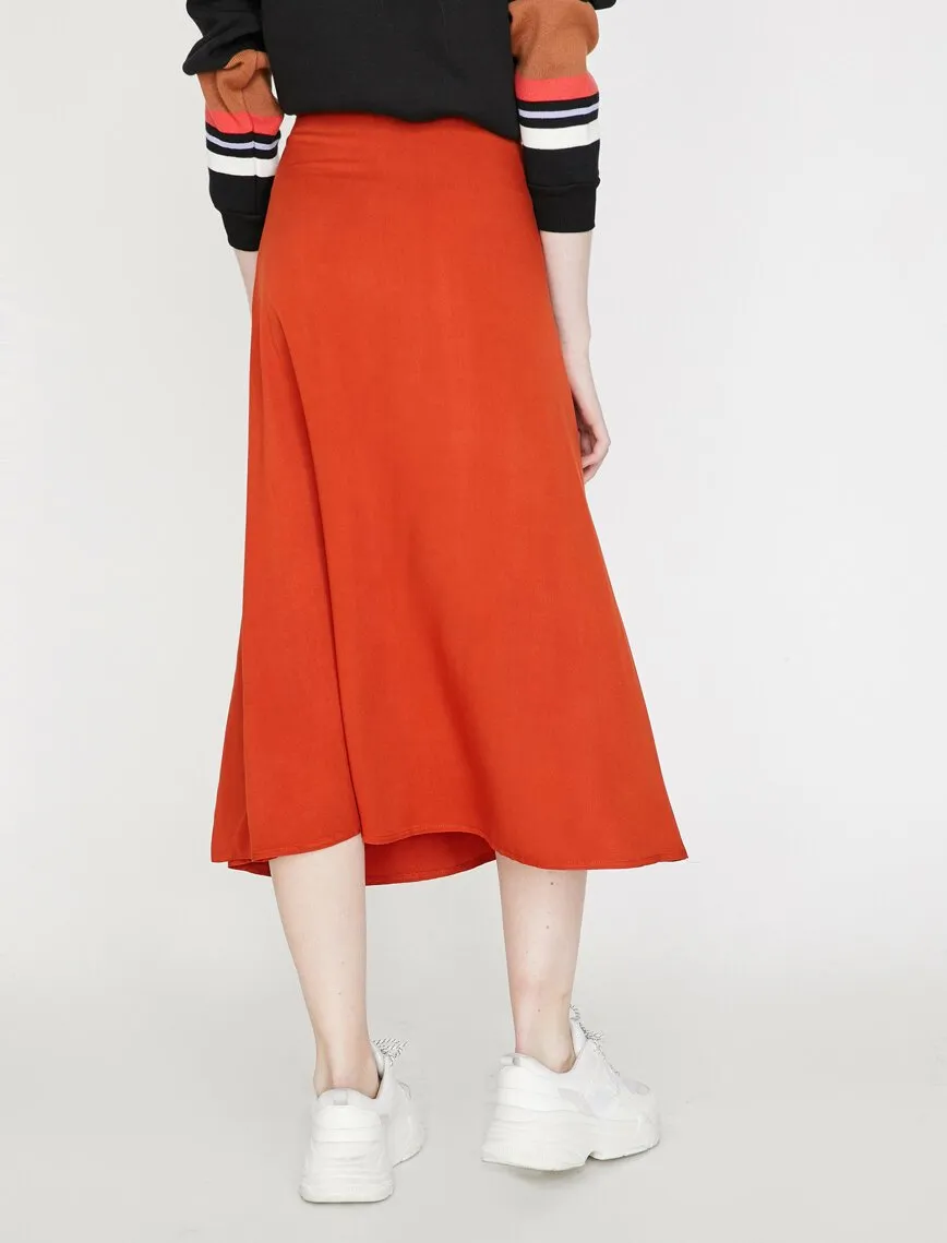 12252 Red Tie Waist Midi Skirt