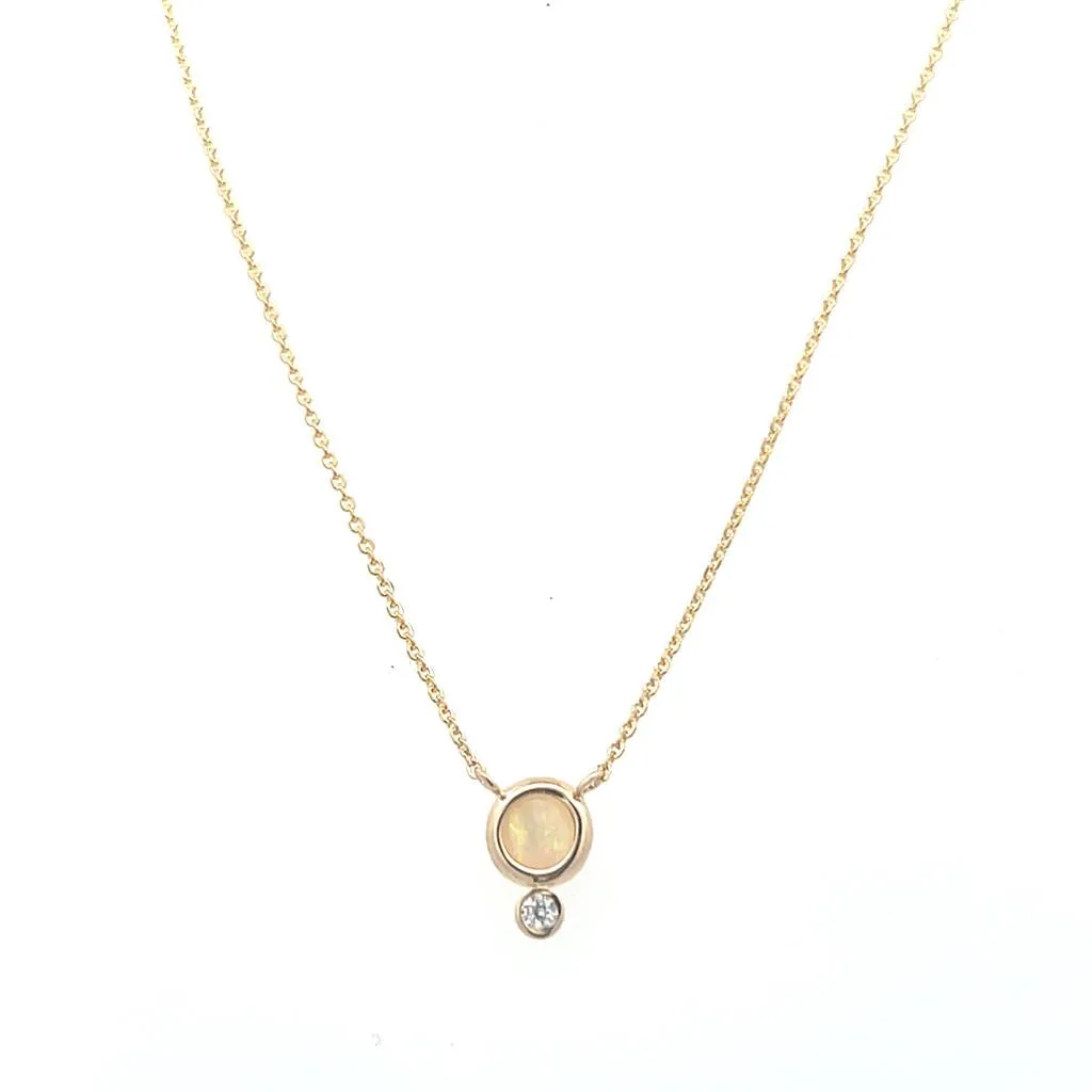 14K Yellow Gold 4mm Round Opal & Diamond Necklace
