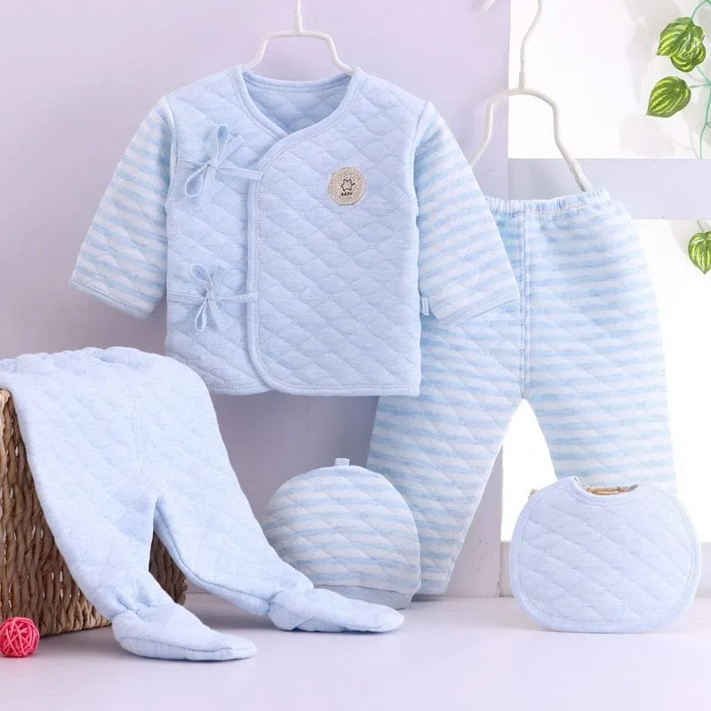 5PC Newborn Baby's Quilted Cotton Layette Set