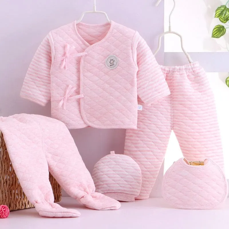 5PC Newborn Baby's Quilted Cotton Layette Set