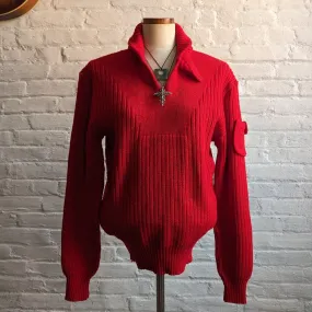 70s Vintage Cable Knit Red Wool Sweater Minimalist Preppy Grandpa Blokecore Top