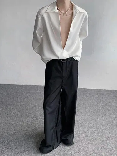 Advbridge -  2024 Men Spring Autumn Fashion V-neck Loose Shirts Male Long-sleeved Casual Blouses Men's Streetwear Sexy Loose Shirt Coat H767