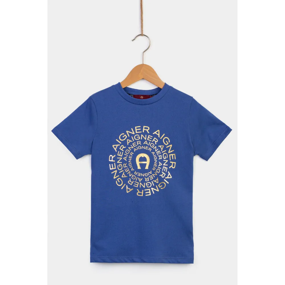 Aigner Kids Boy's Blue Logo T-Shirt