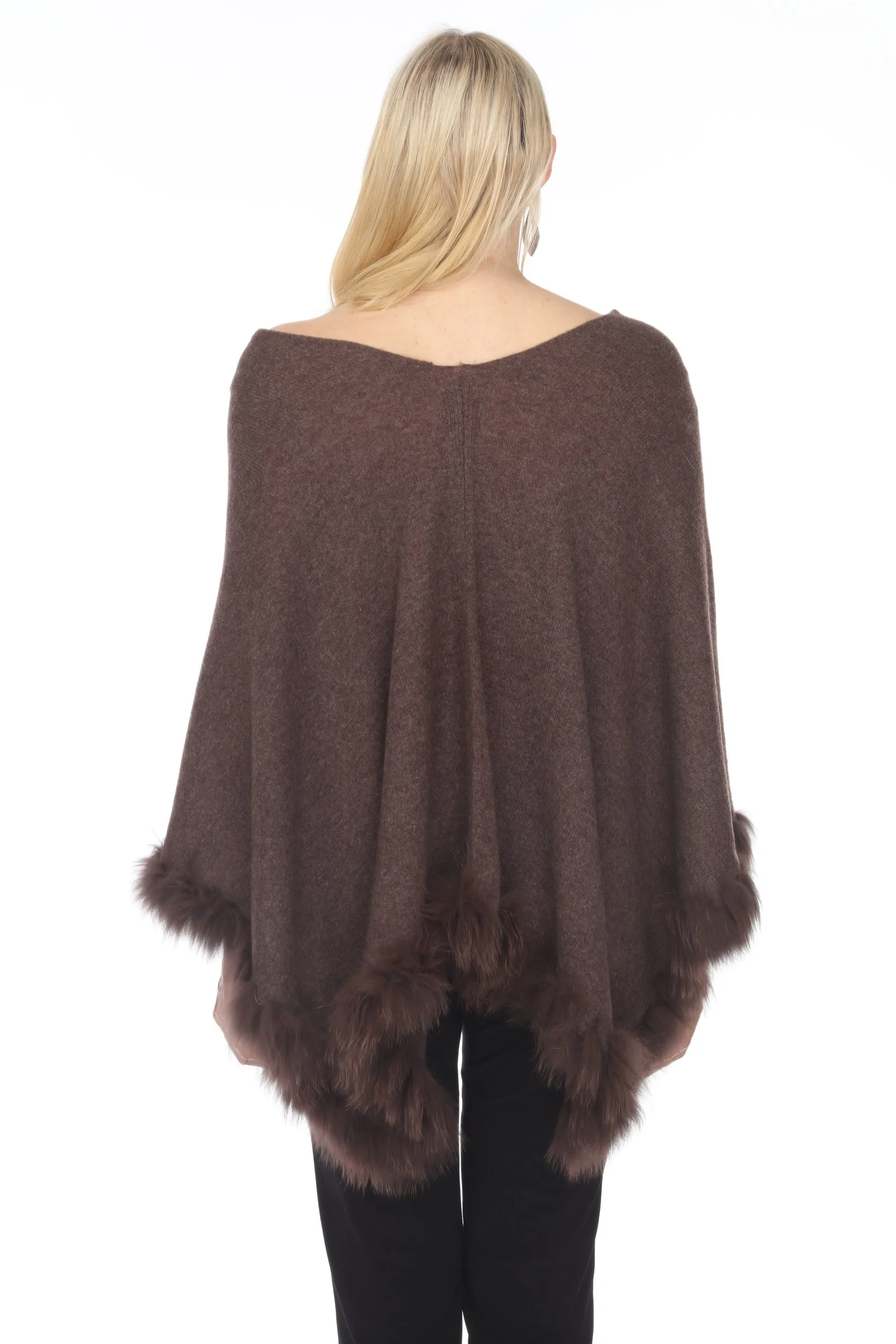 Alashan Luxe 100% Cashmere Flutter Fox Trim Topper Poncho LXF9317