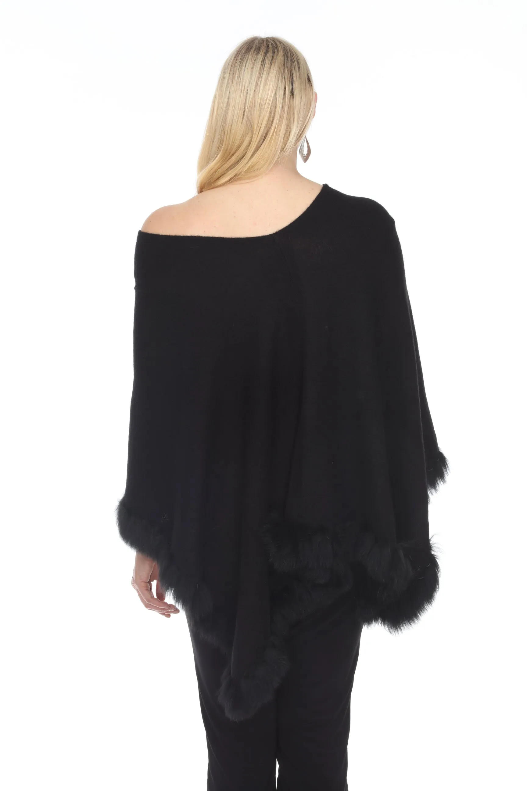 Alashan Luxe 100% Cashmere Flutter Fox Trim Topper Poncho LXF9317