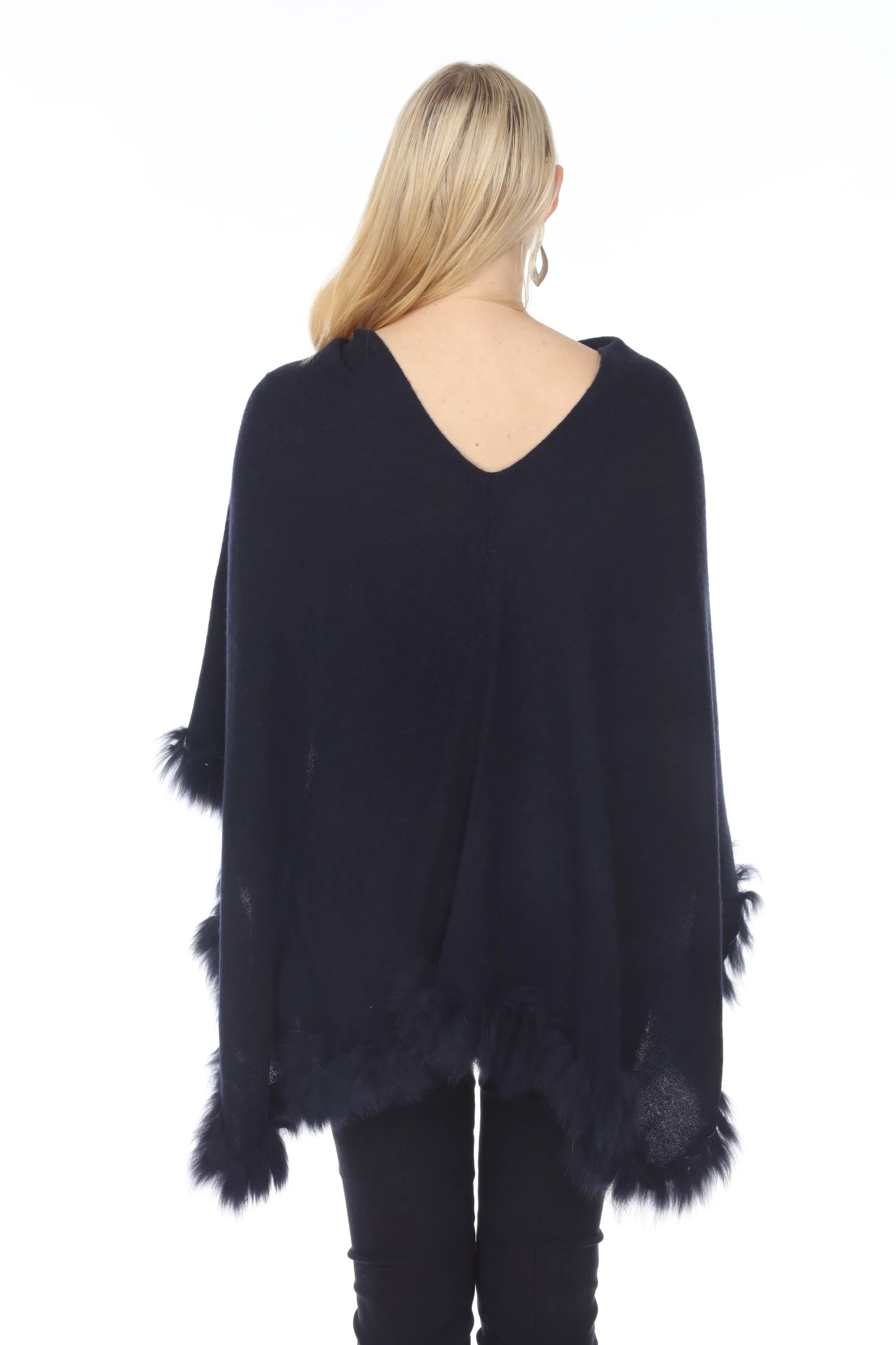 Alashan Luxe 100% Cashmere Flutter Fox Trim Topper Poncho LXF9317