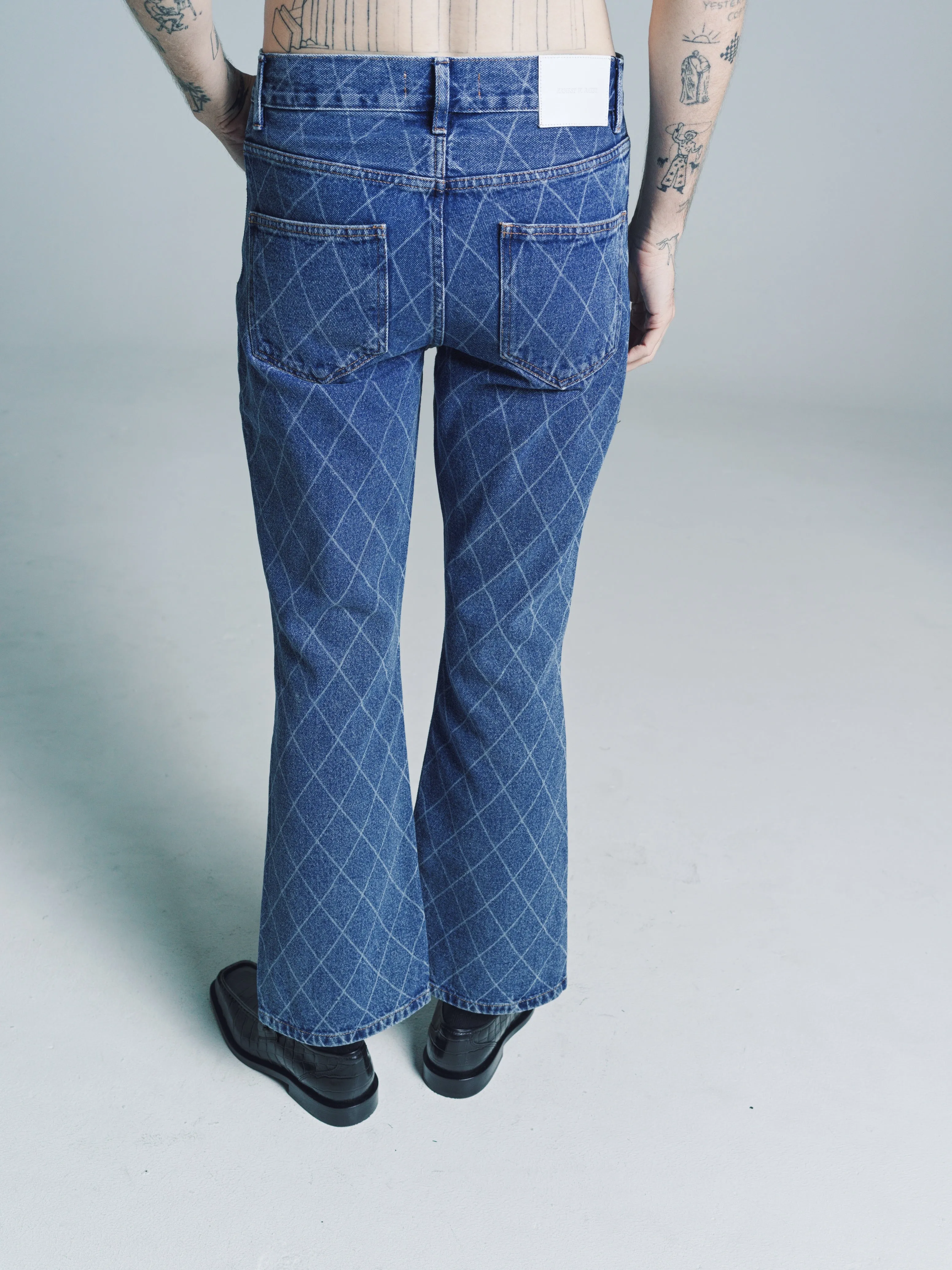 Blue Quilted Flare Jeans