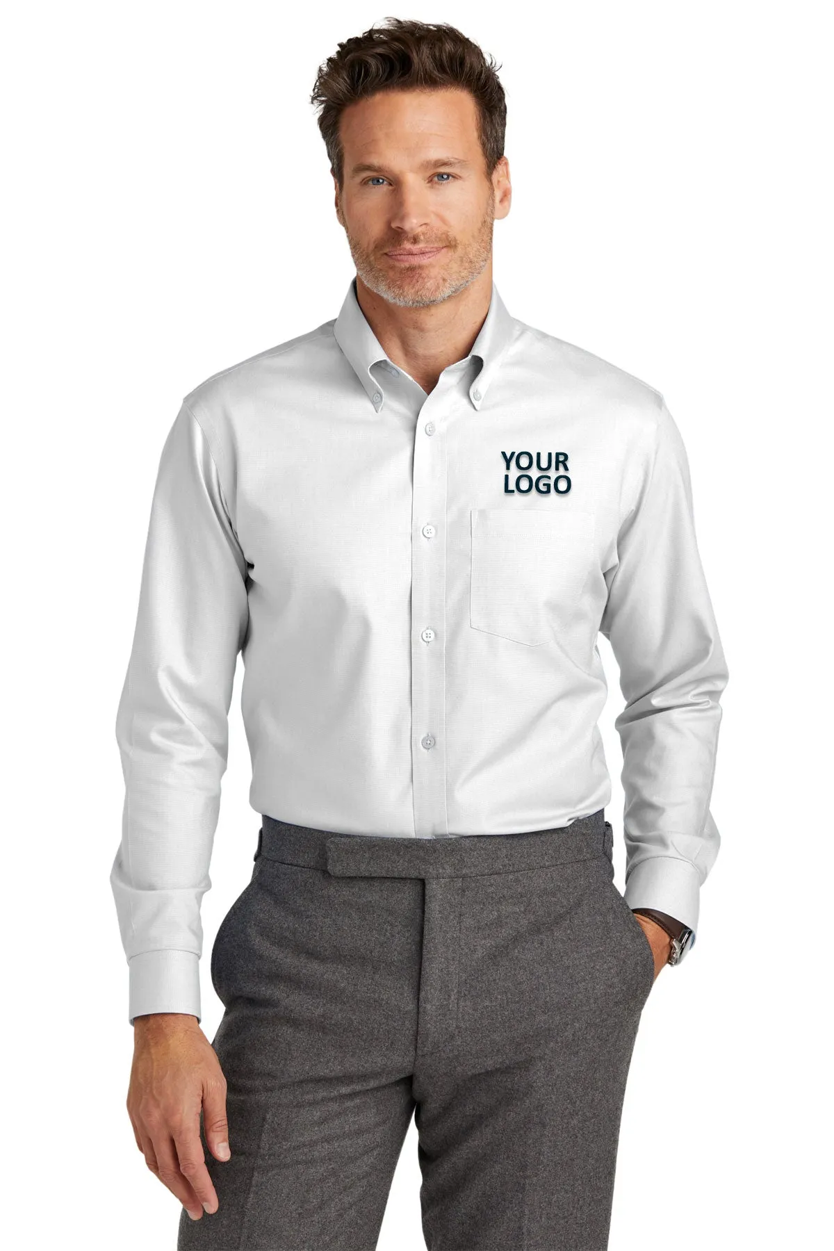 Brooks Brothers Wrinkle-Free Stretch Nailhead Shirt, White