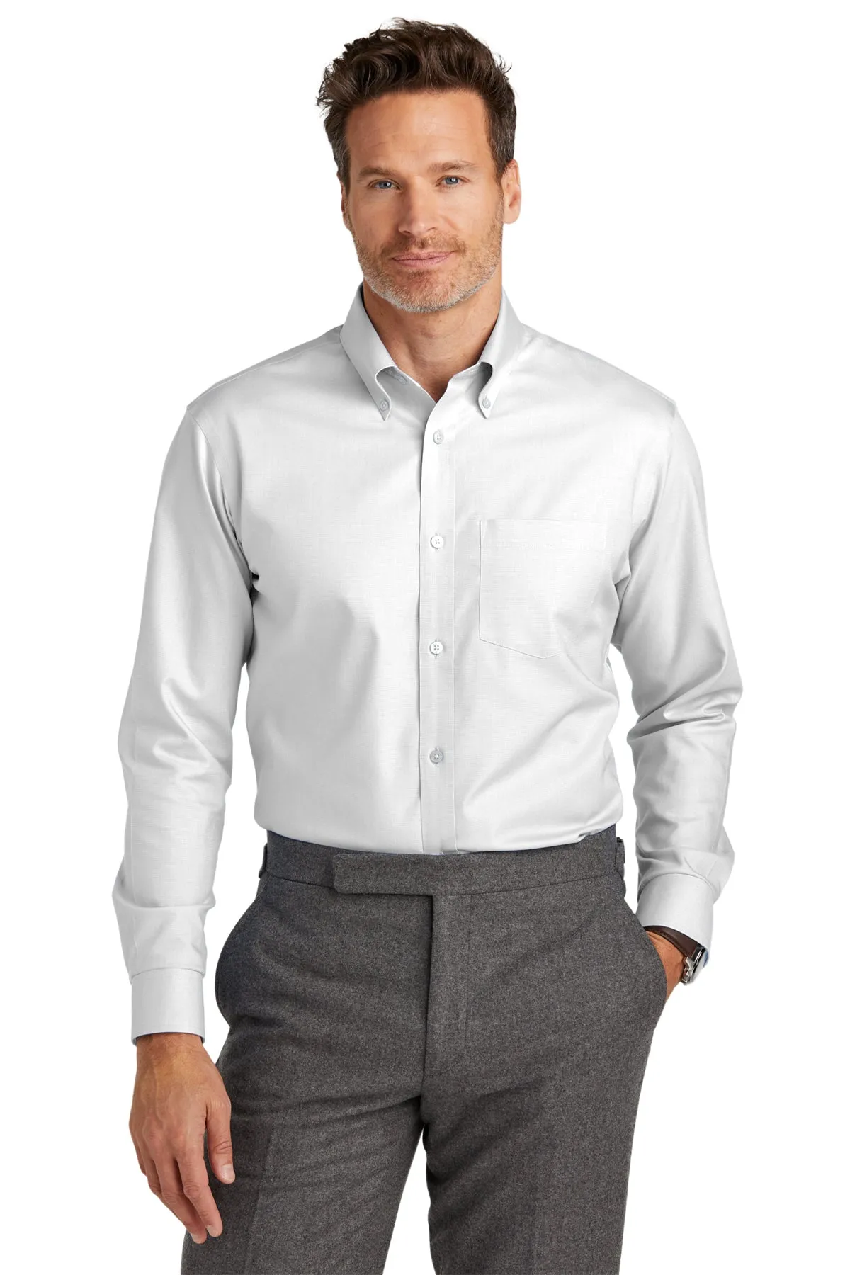 Brooks Brothers Wrinkle-Free Stretch Nailhead Shirt, White