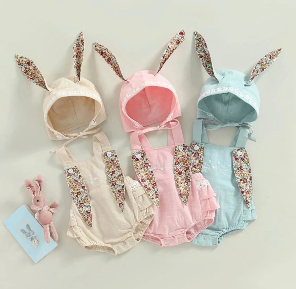 Bunny Romper & Matching Hat - Beige Sand