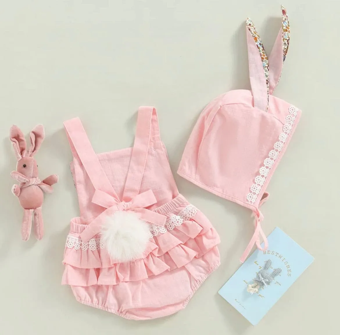 Bunny Romper & Matching Hat - Beige Sand