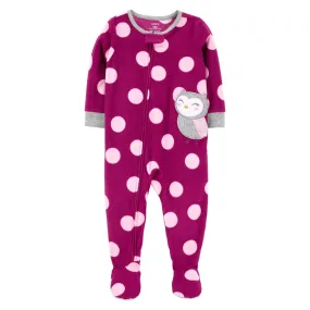 Carters Toddler Girls 1-Piece Owl & Polka Dot Printed Fleece Onesie Romper Plum/baby Pink 2M142810