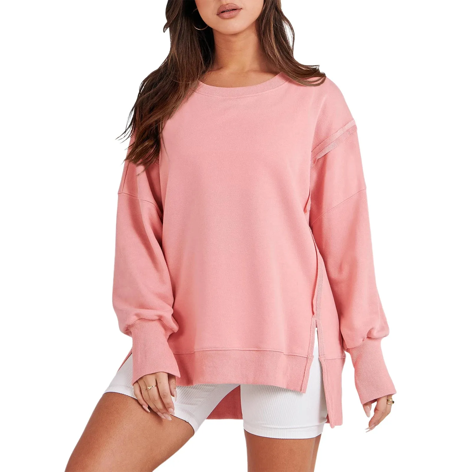 Casual High-low Hem Baggy Sweatshirt-Side Slits