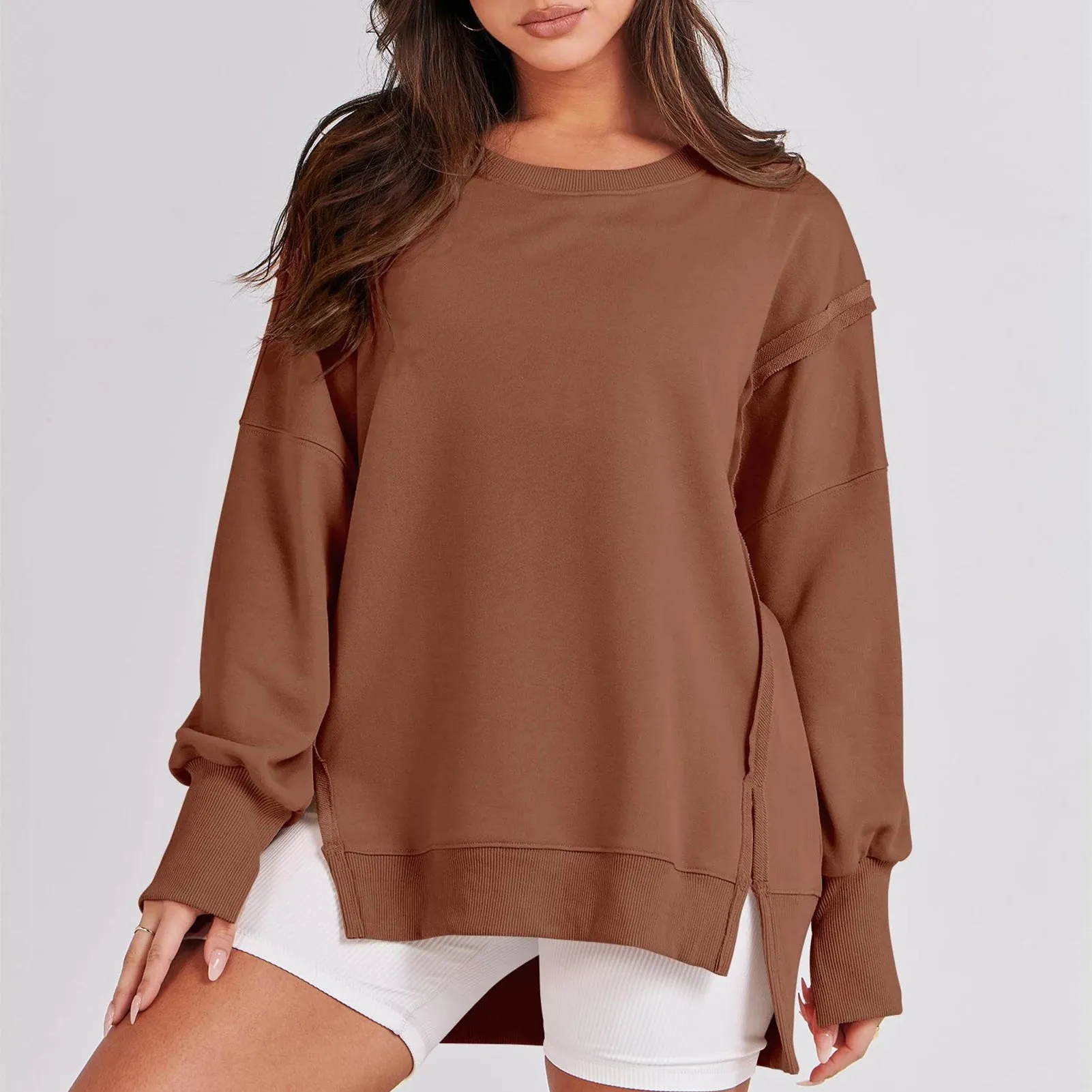 Casual High-low Hem Baggy Sweatshirt-Side Slits