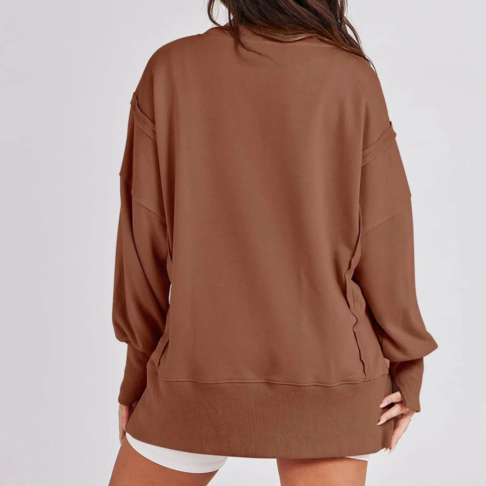 Casual High-low Hem Baggy Sweatshirt-Side Slits