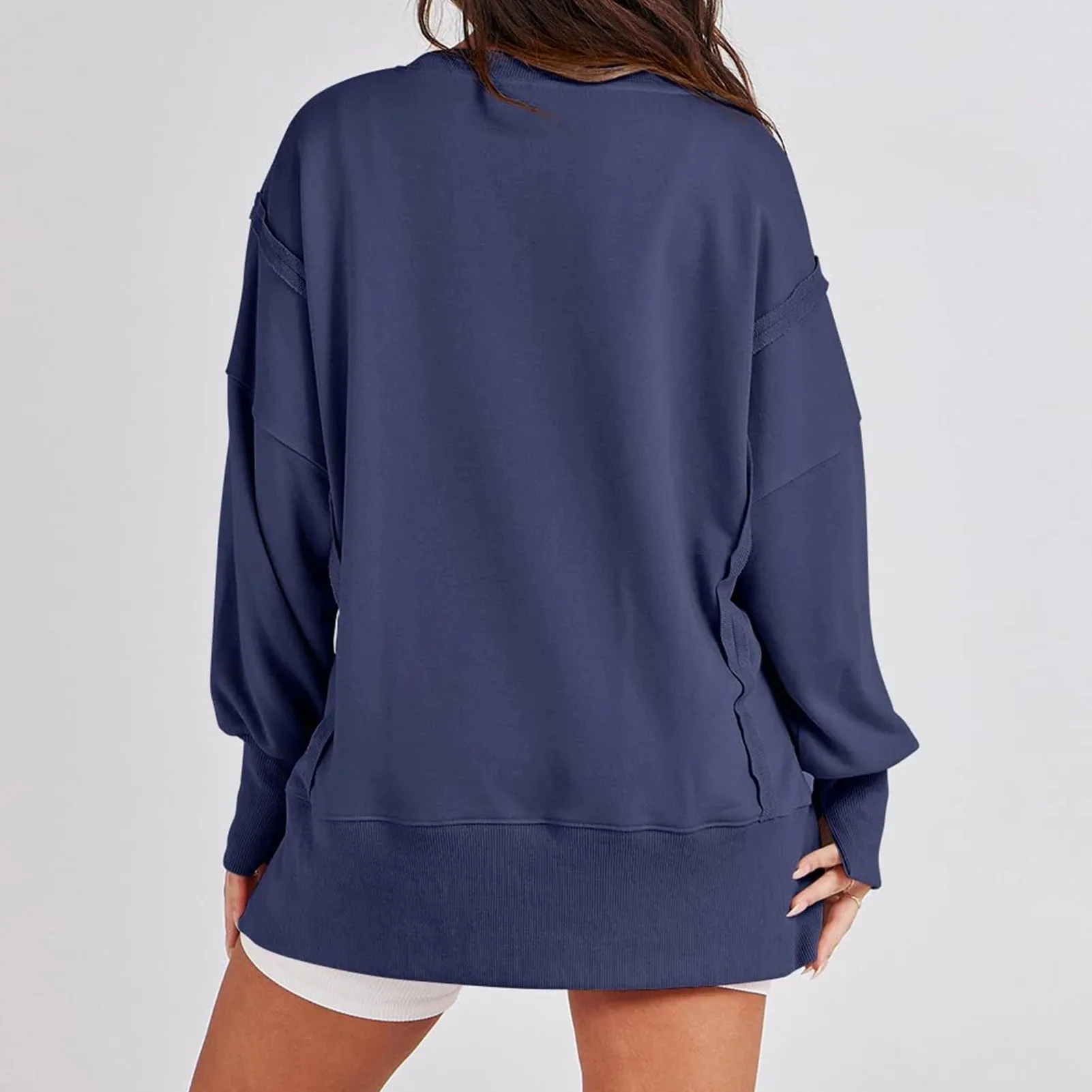 Casual High-low Hem Baggy Sweatshirt-Side Slits