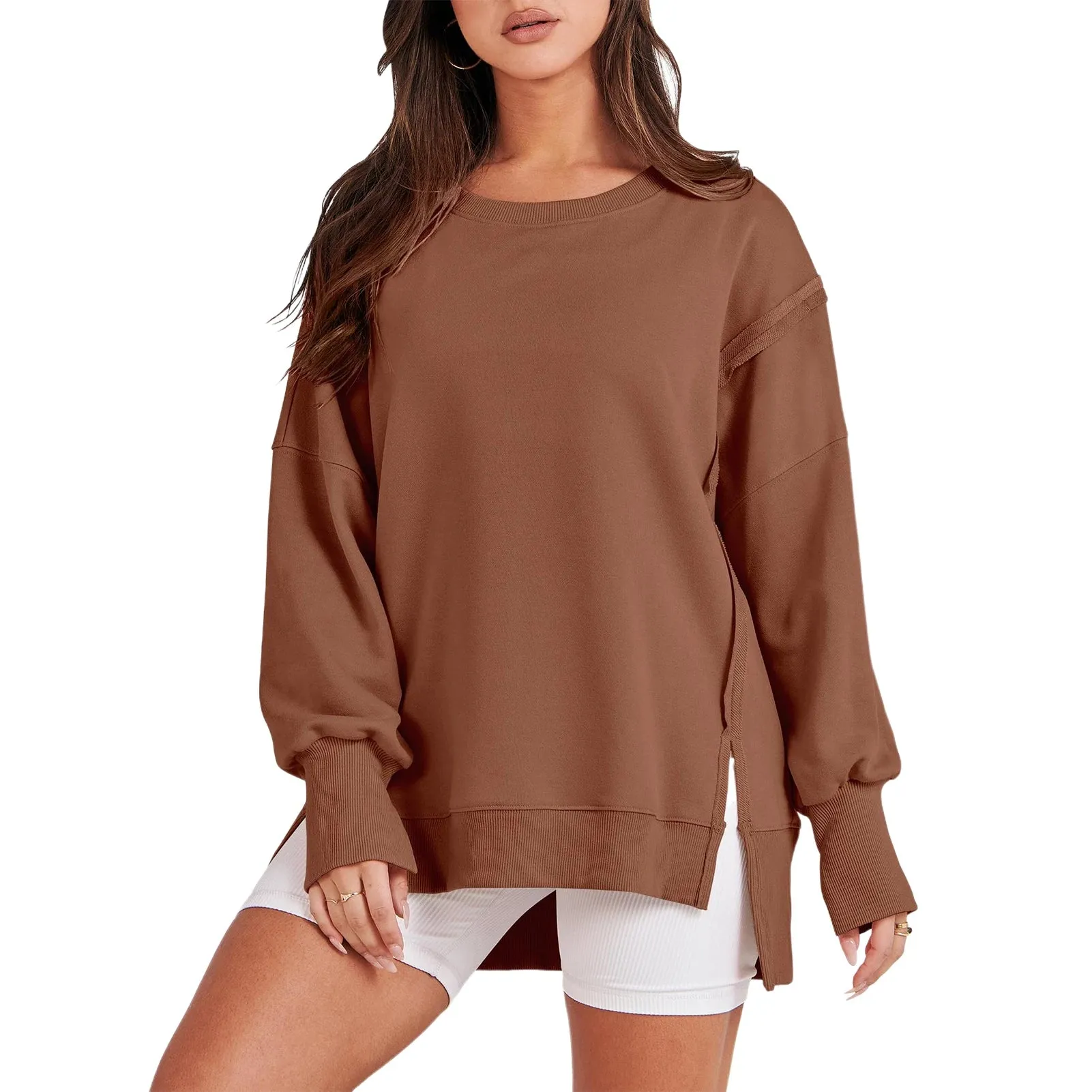 Casual High-low Hem Baggy Sweatshirt-Side Slits