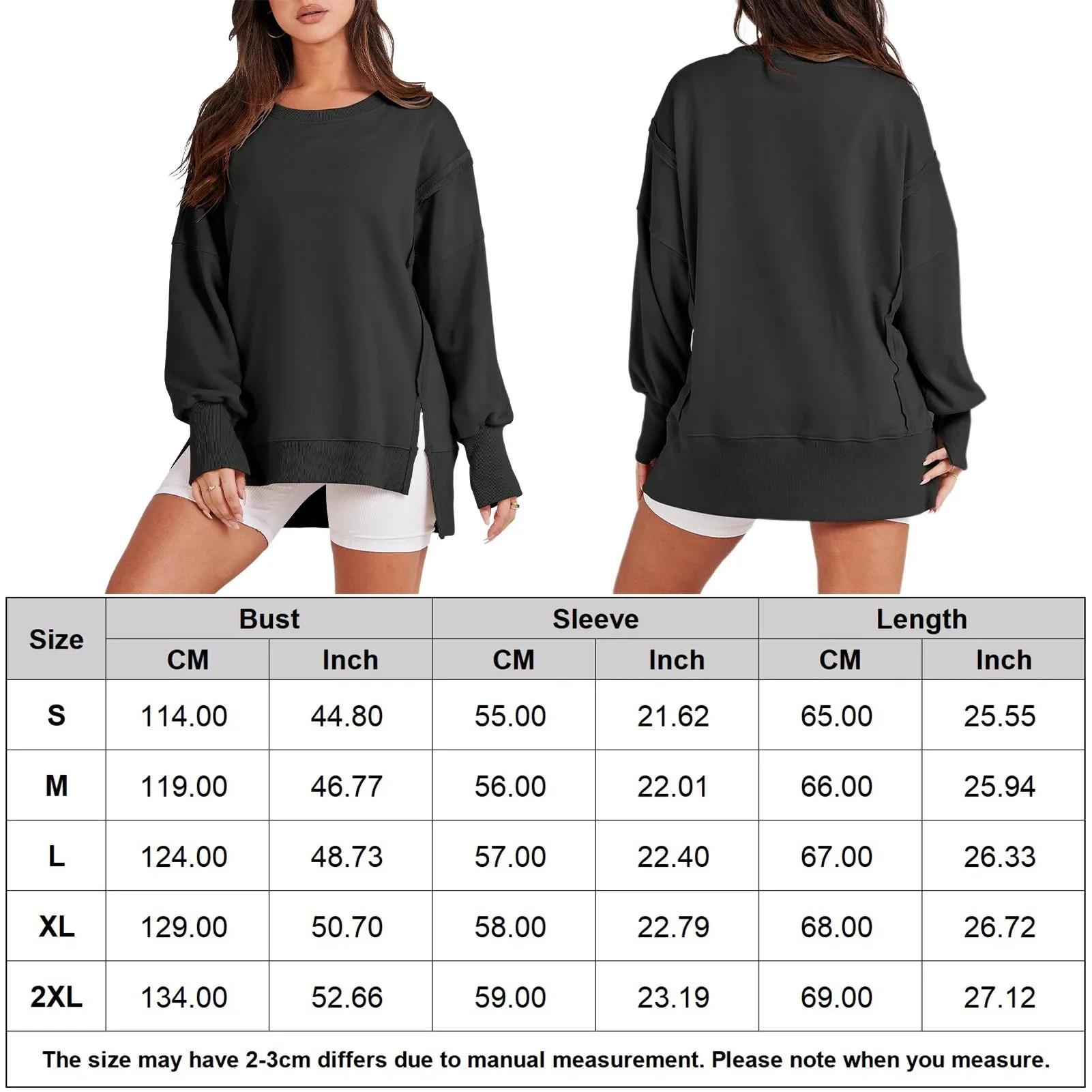 Casual High-low Hem Baggy Sweatshirt-Side Slits
