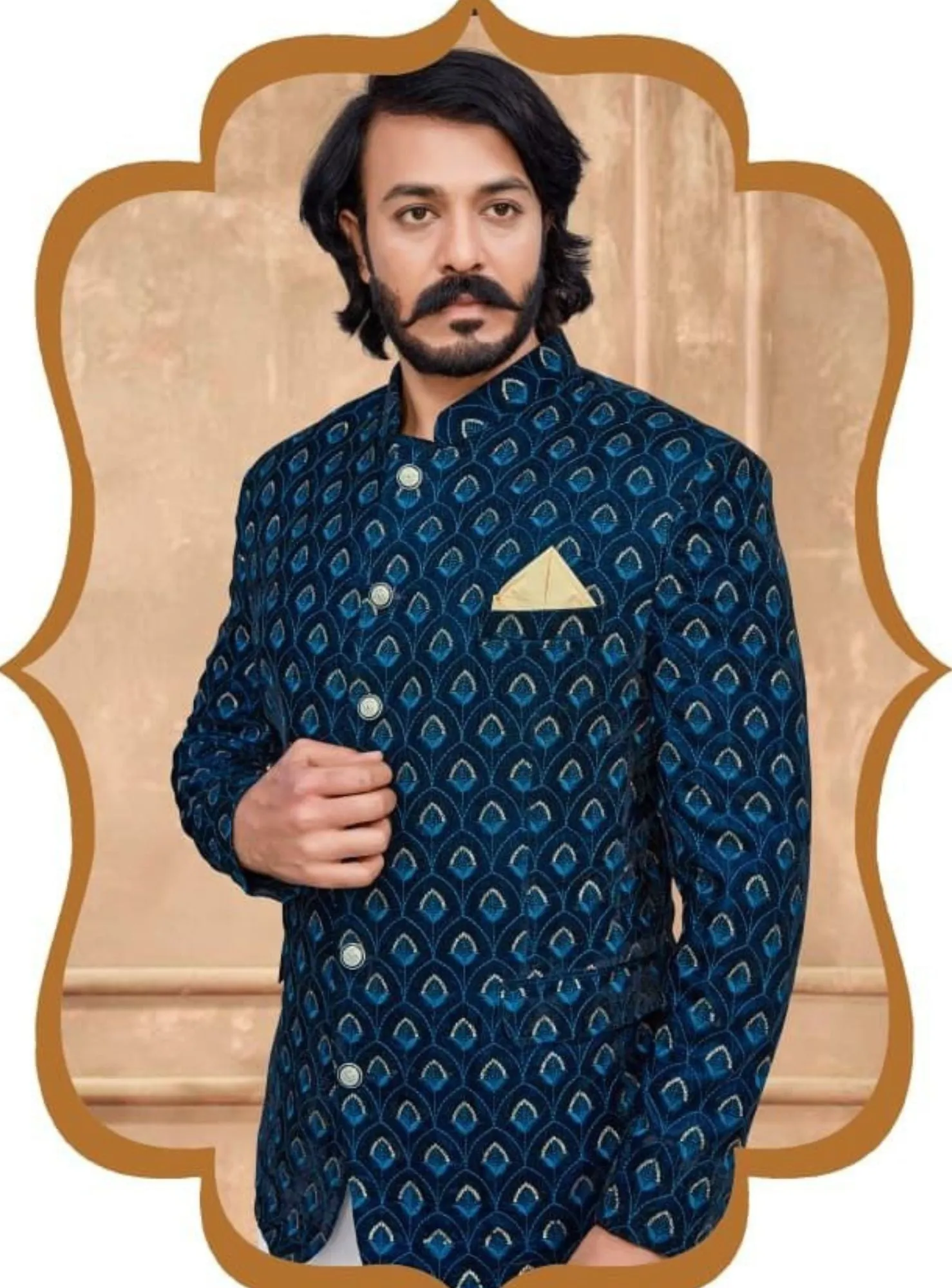 Dark teal Jodhpuri jacket and trouser - RENT