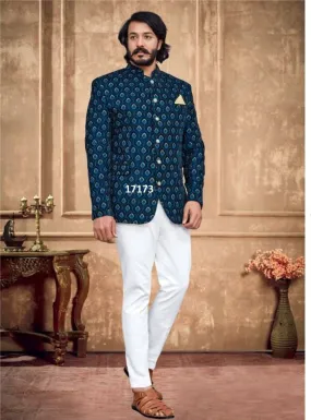 Dark teal Jodhpuri jacket and trouser - RENT