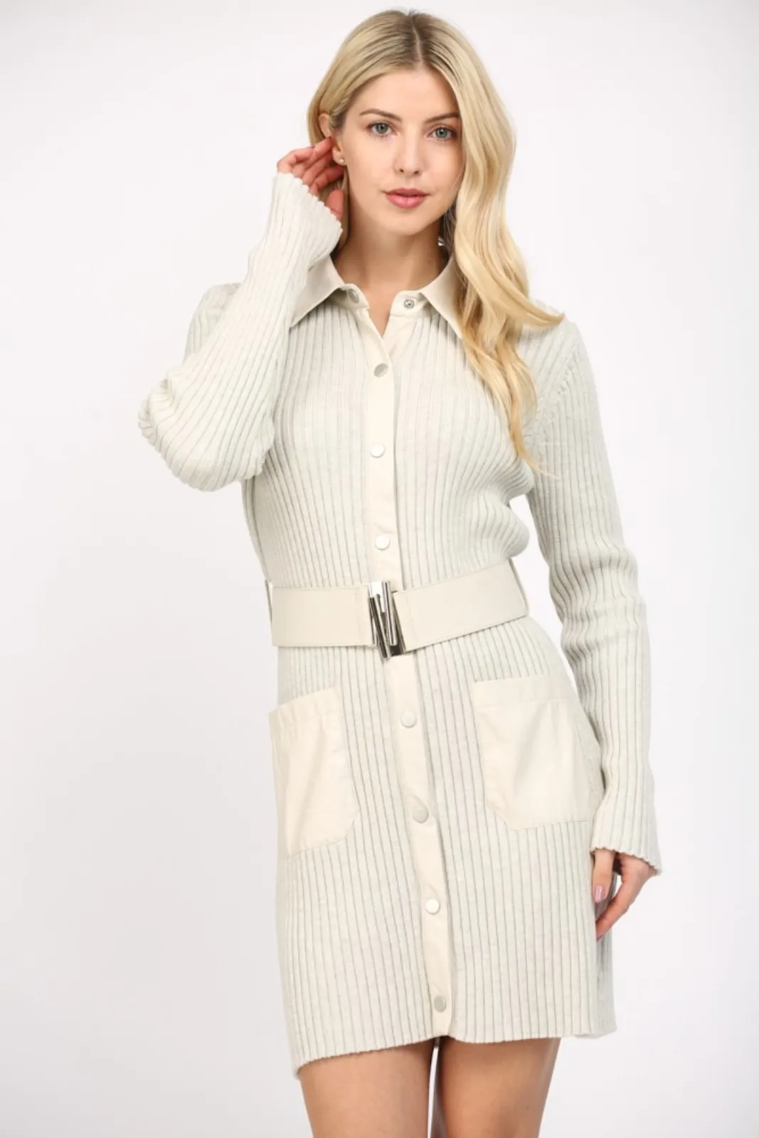 Dawn Belted Rib Knit Sweater Dress