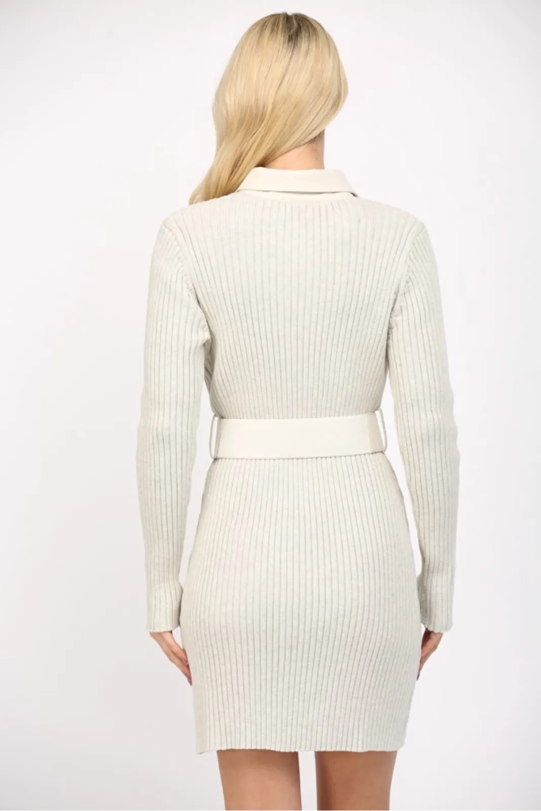 Dawn Belted Rib Knit Sweater Dress