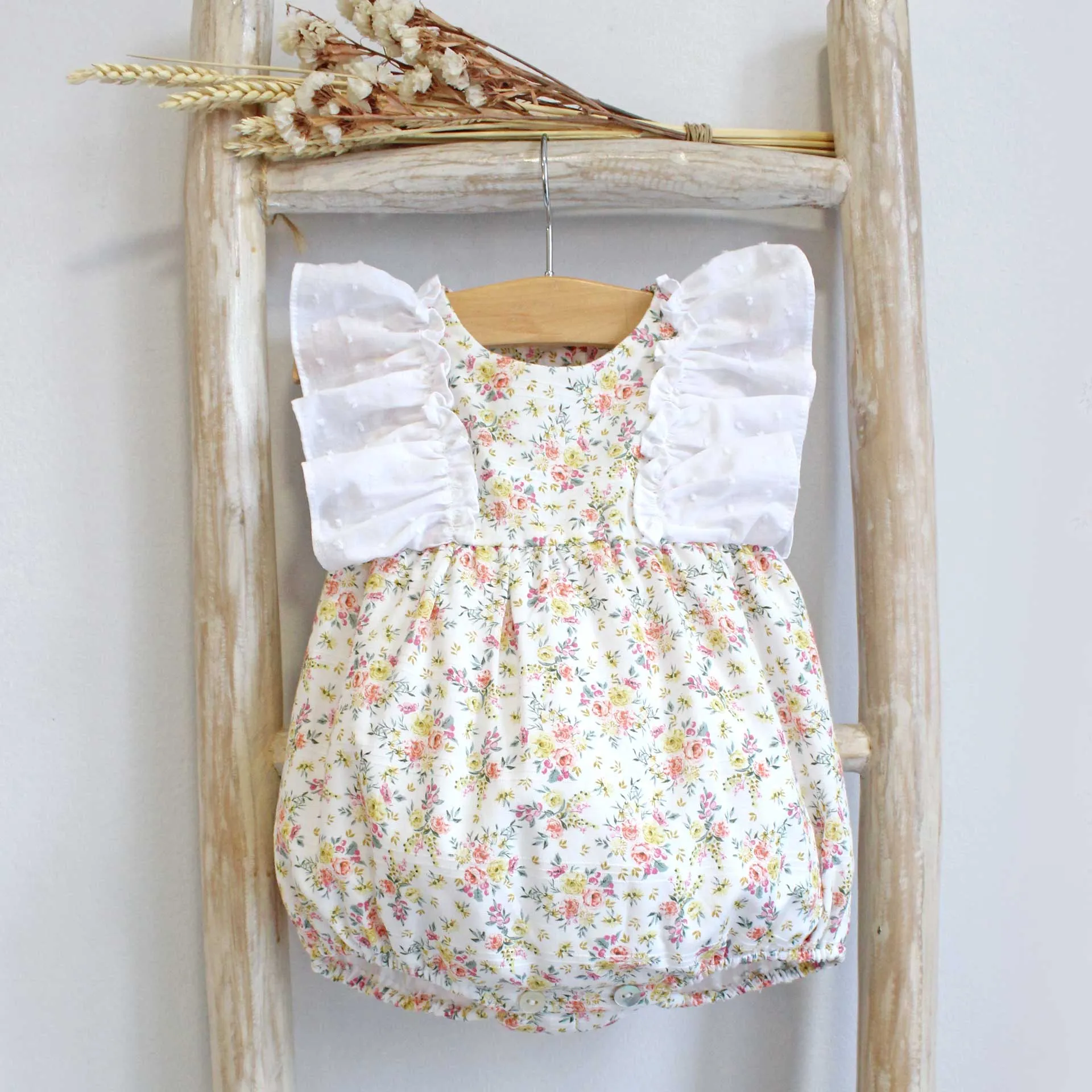 'Fleur' Frill Romper - Lemon (6M, 3Y)