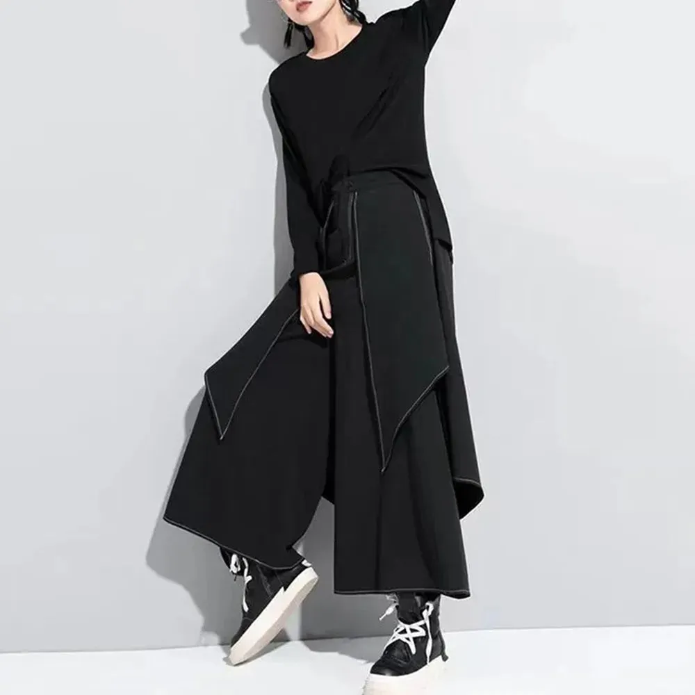 Gothic Y2K Double Layer Casual Culottes Streetwear Samurai Pants