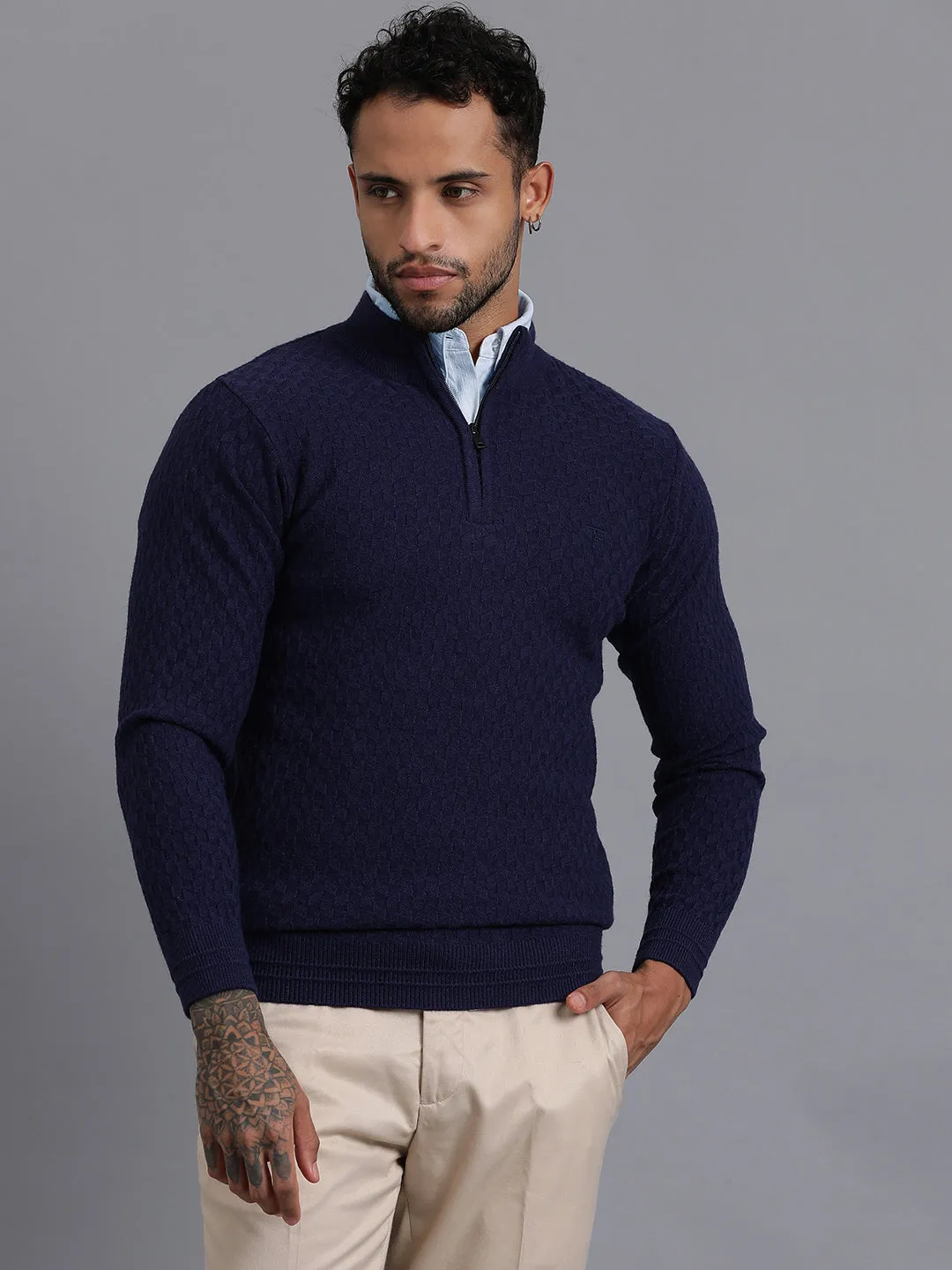 Half-Zipper Knitted Unisex Wool Unisex Sweater
