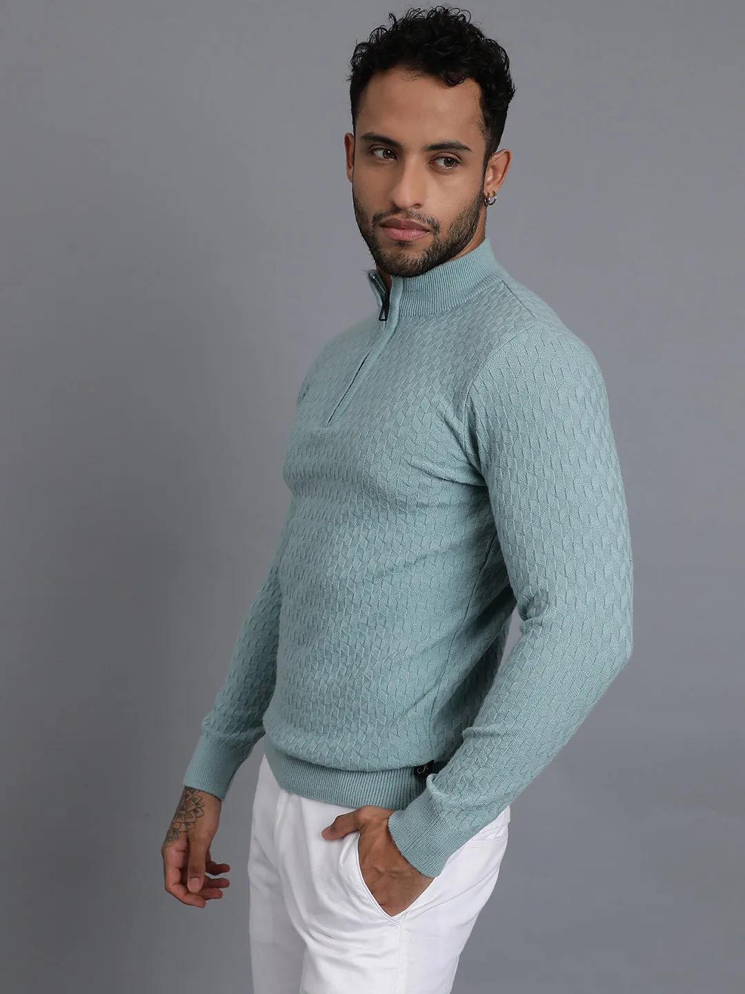Half-Zipper Knitted Unisex Wool Unisex Sweater