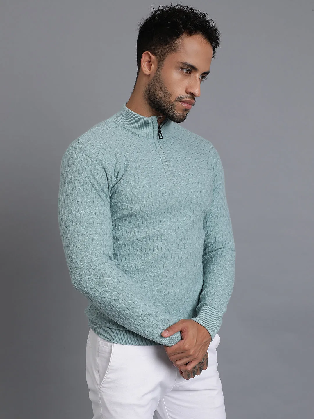 Half-Zipper Knitted Unisex Wool Unisex Sweater