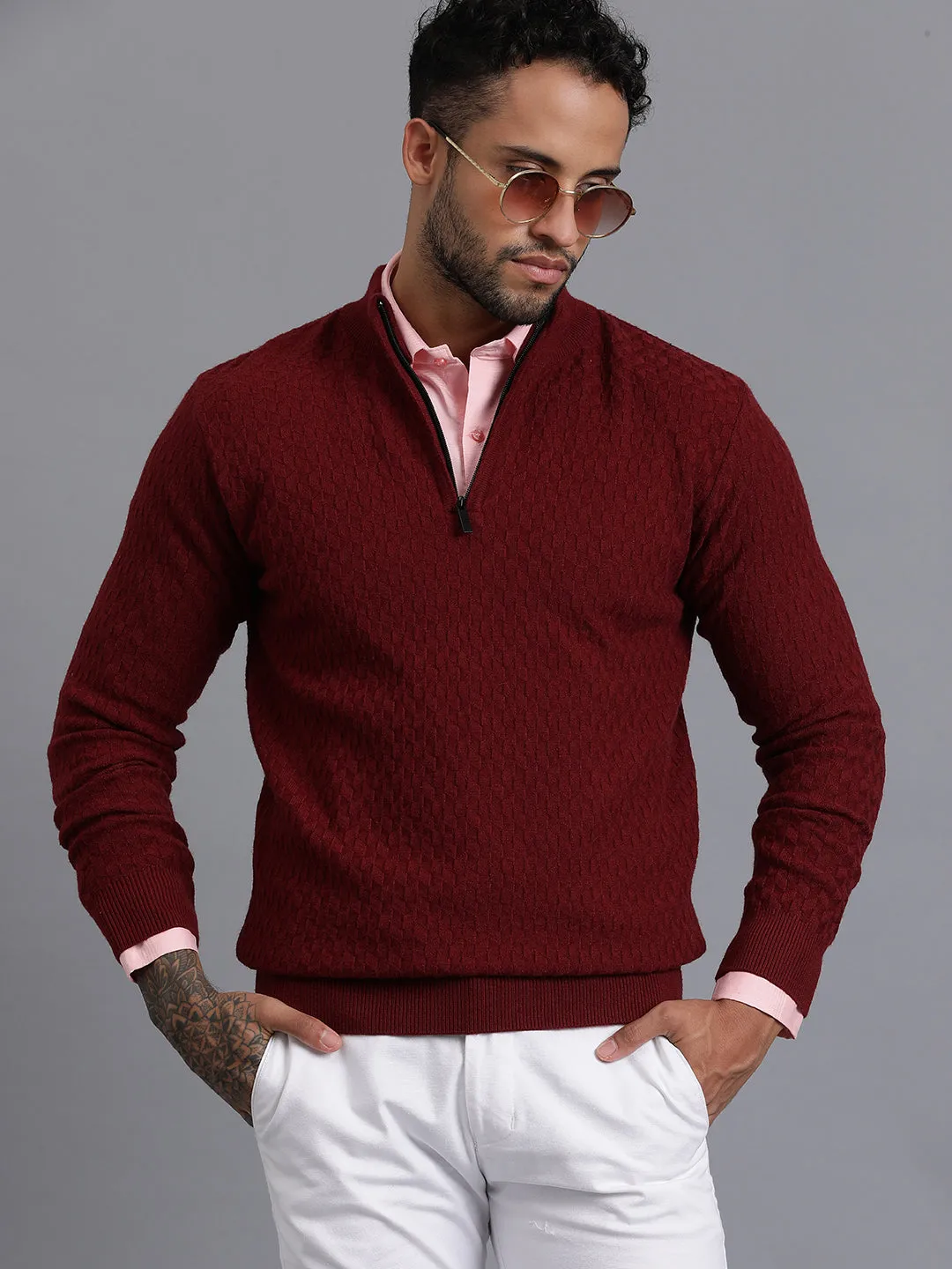Half-Zipper Knitted Unisex Wool Unisex Sweater