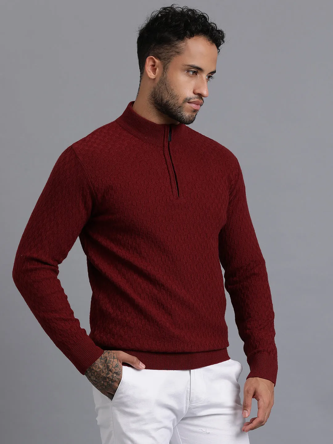 Half-Zipper Knitted Unisex Wool Unisex Sweater