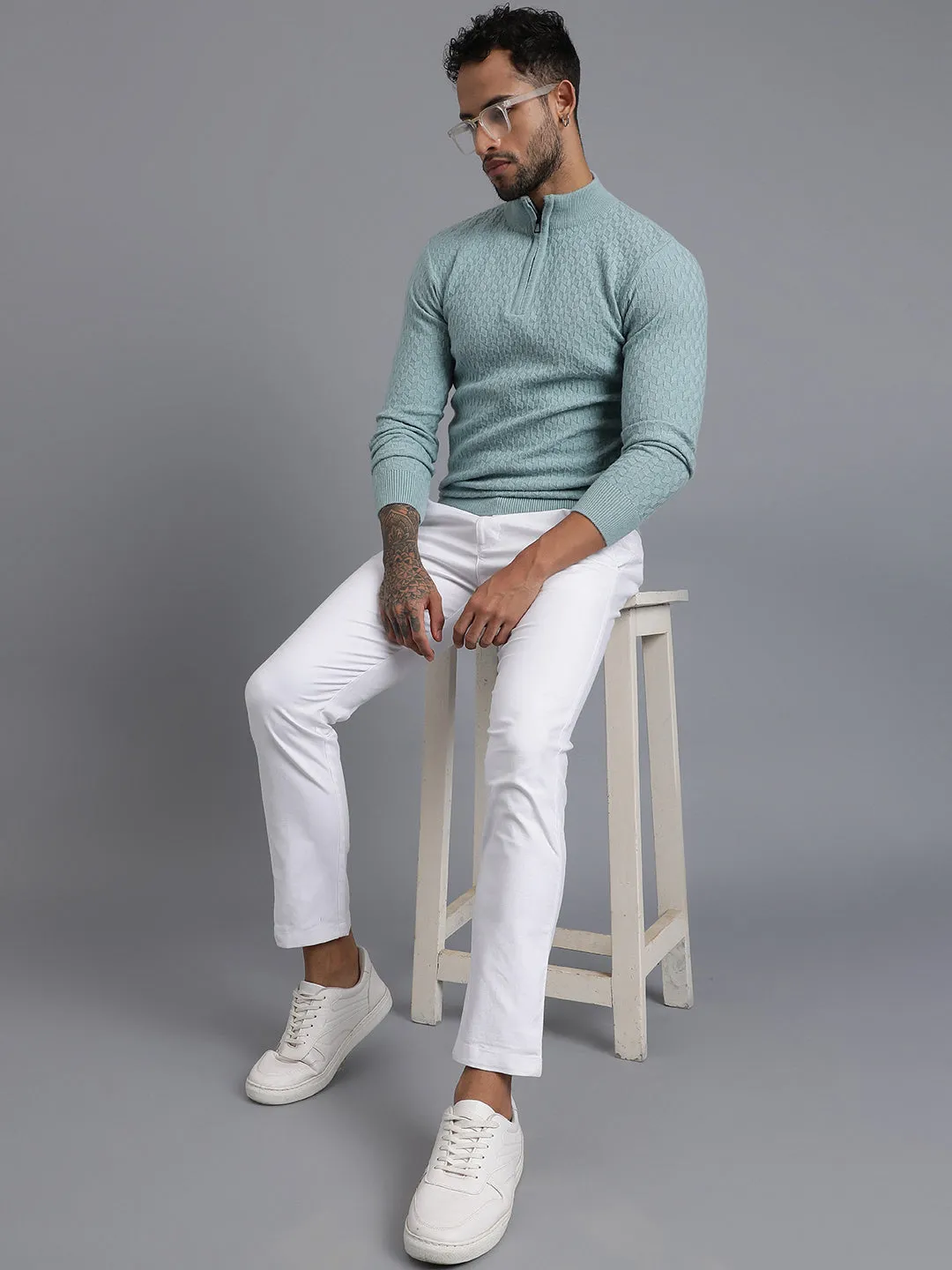 Half-Zipper Knitted Unisex Wool Unisex Sweater