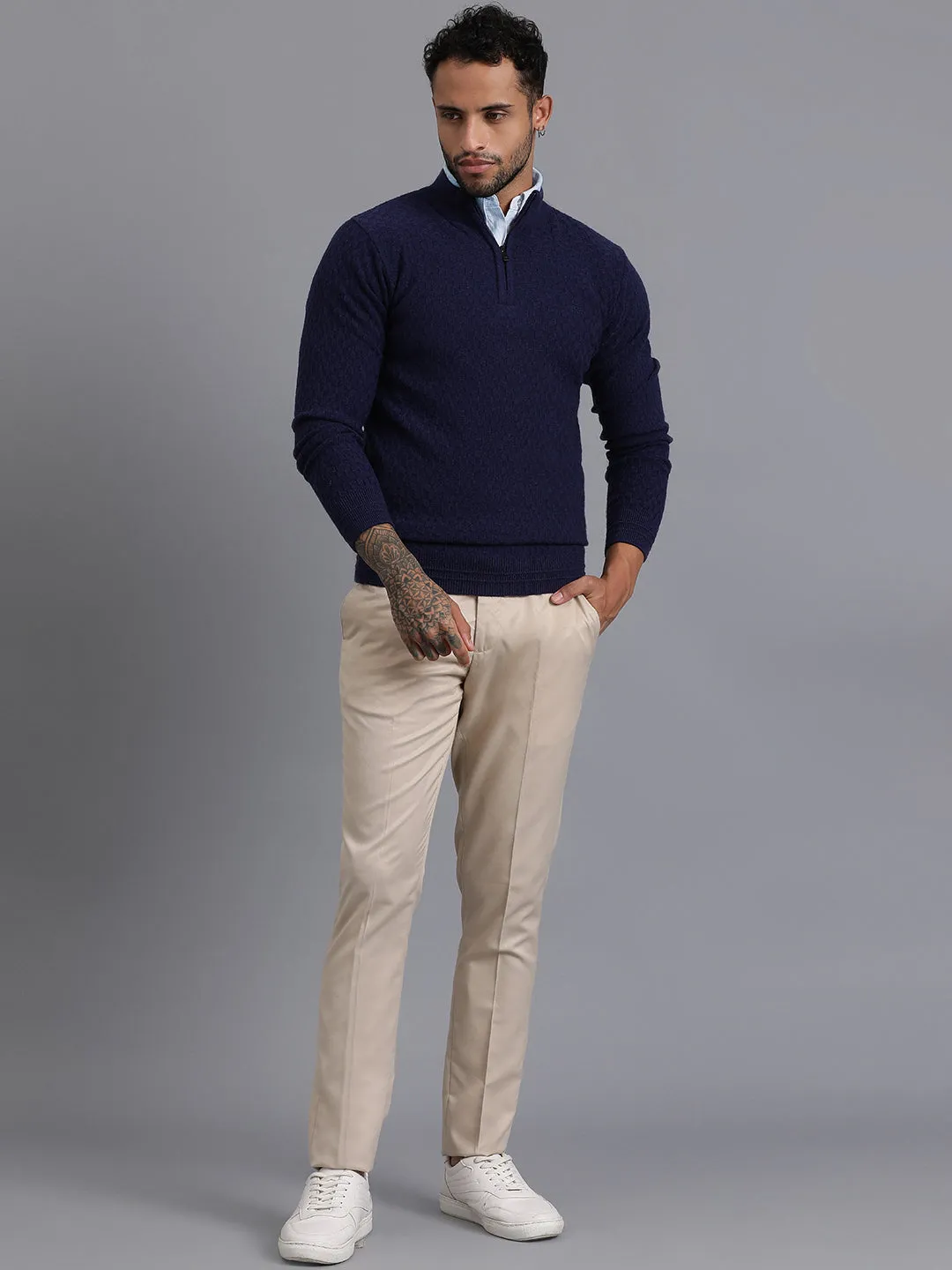 Half-Zipper Knitted Unisex Wool Unisex Sweater