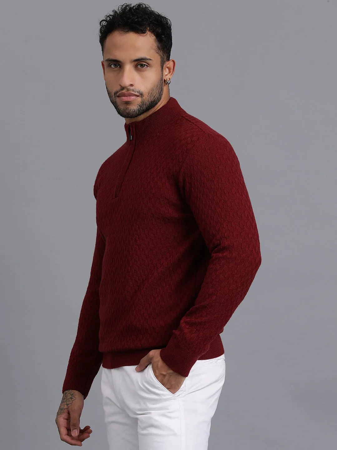 Half-Zipper Knitted Unisex Wool Unisex Sweater
