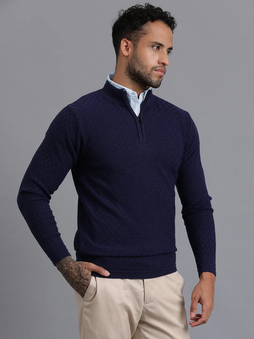 Half-Zipper Knitted Unisex Wool Unisex Sweater