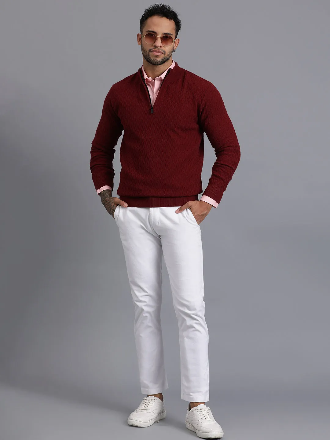 Half-Zipper Knitted Unisex Wool Unisex Sweater