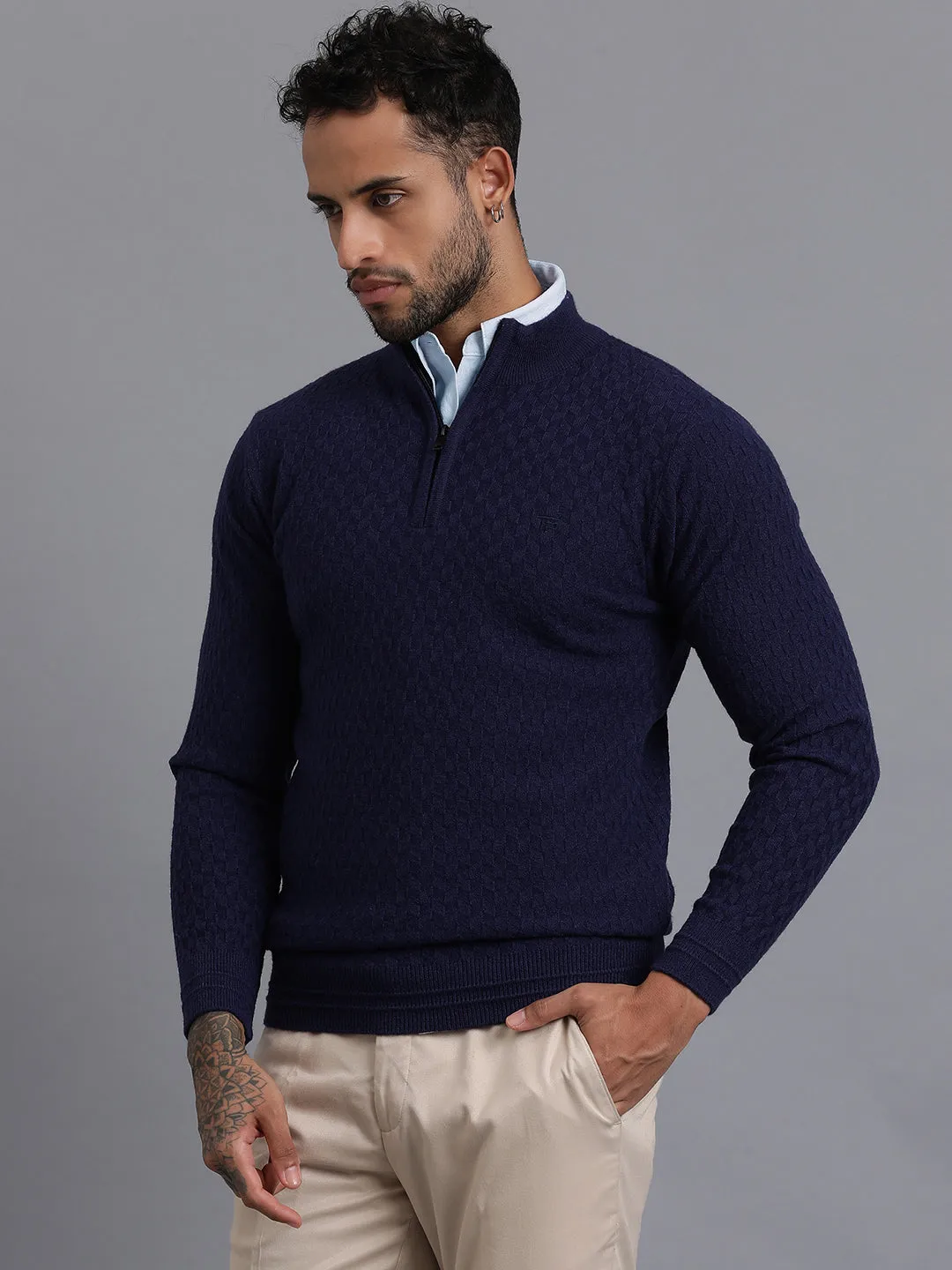 Half-Zipper Knitted Unisex Wool Unisex Sweater