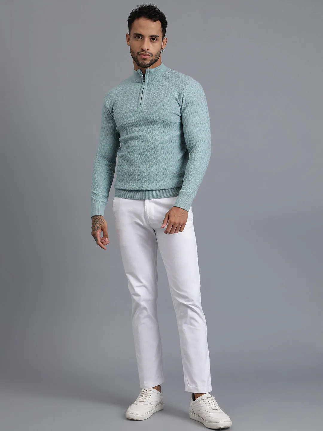 Half-Zipper Knitted Unisex Wool Unisex Sweater