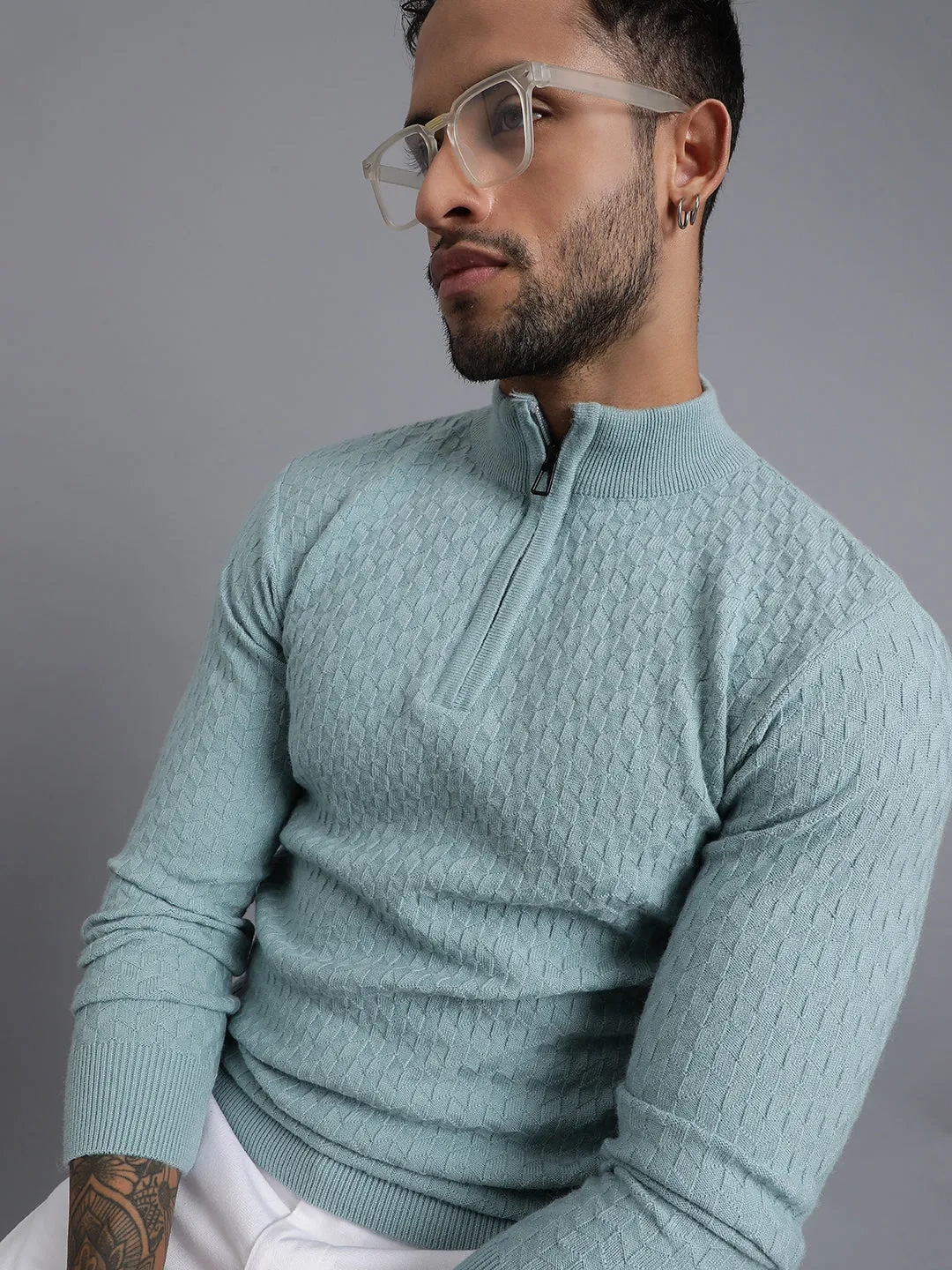 Half-Zipper Knitted Unisex Wool Unisex Sweater