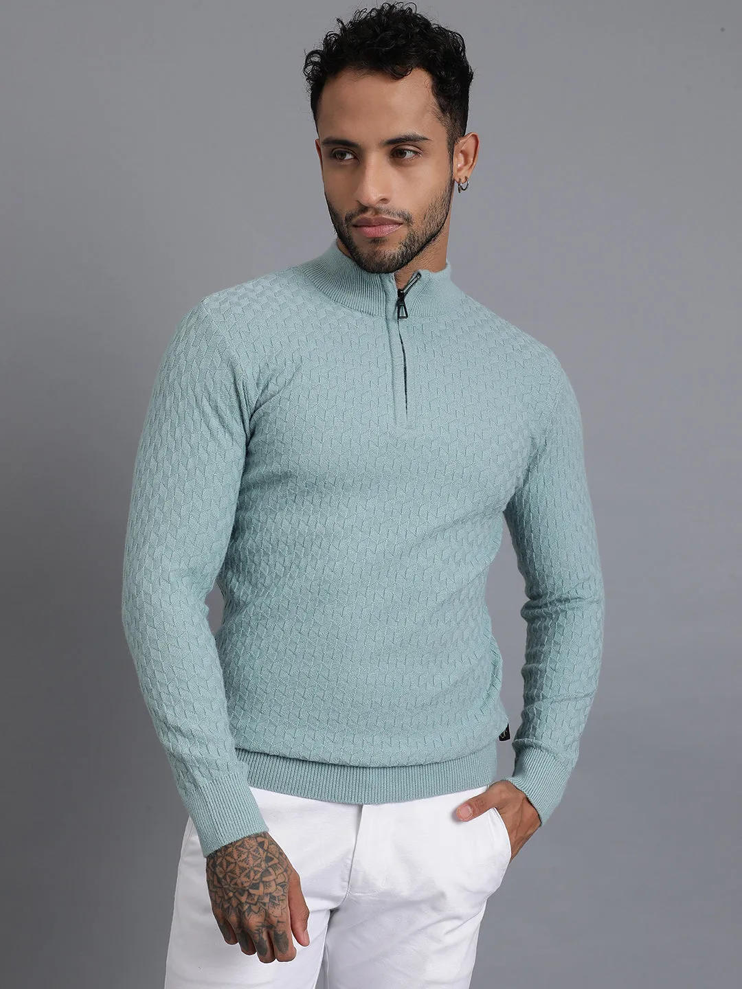 Half-Zipper Knitted Unisex Wool Unisex Sweater
