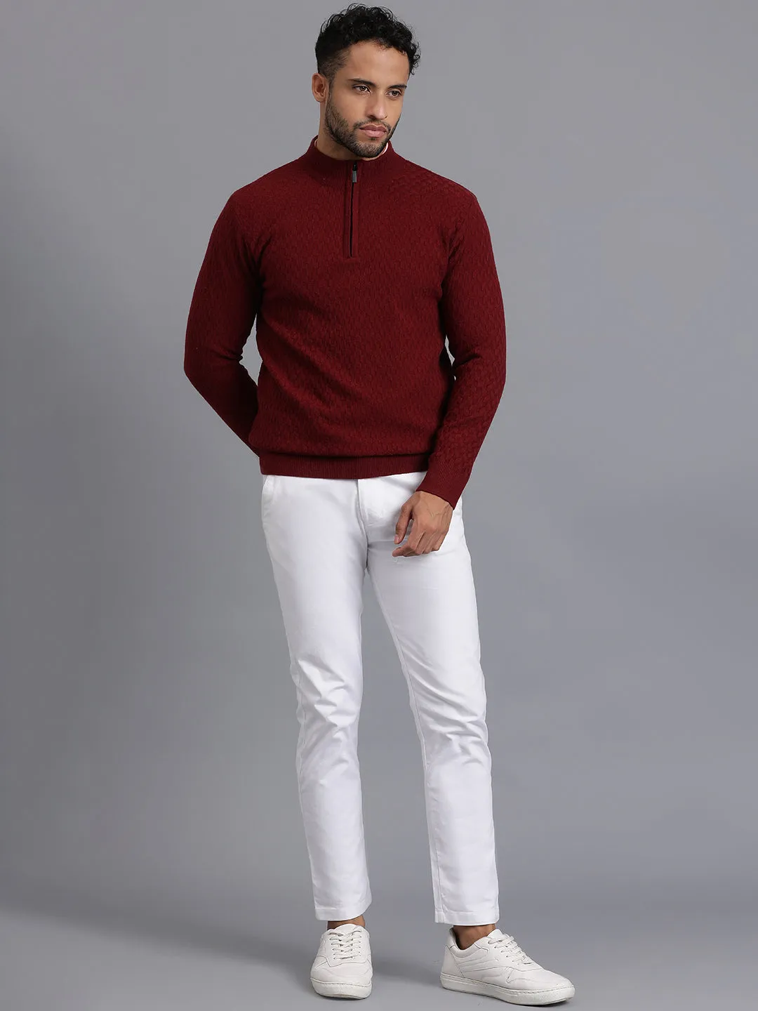 Half-Zipper Knitted Unisex Wool Unisex Sweater