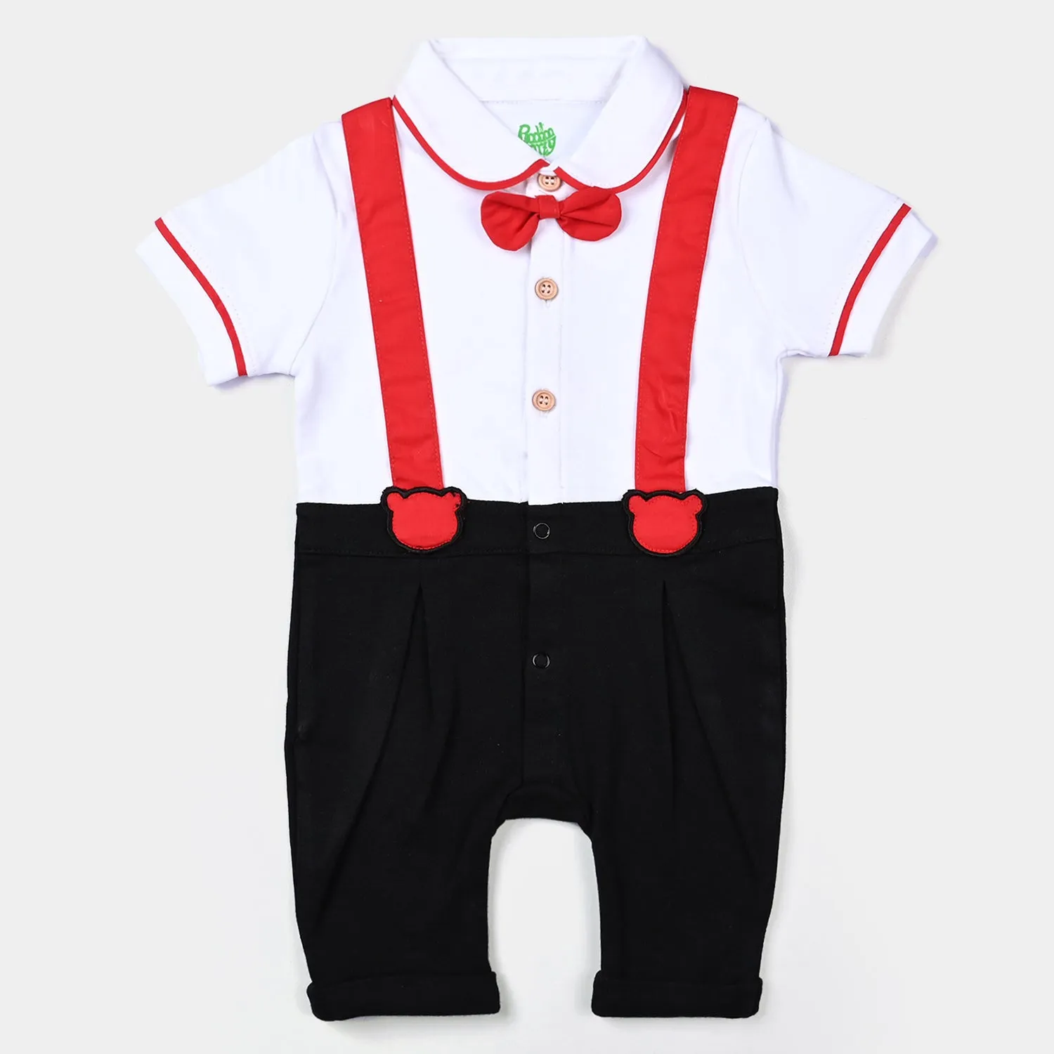 Infant Boys Cotton Interlock Knitted Romper Red Contrast-White