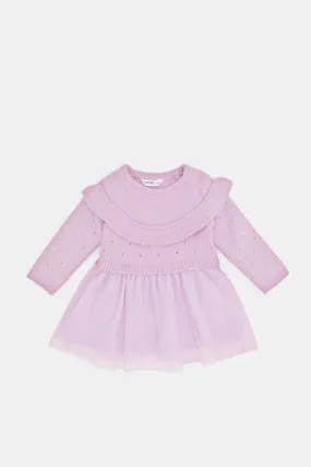 Infant Girls Lilac Sweater Mesh Dress