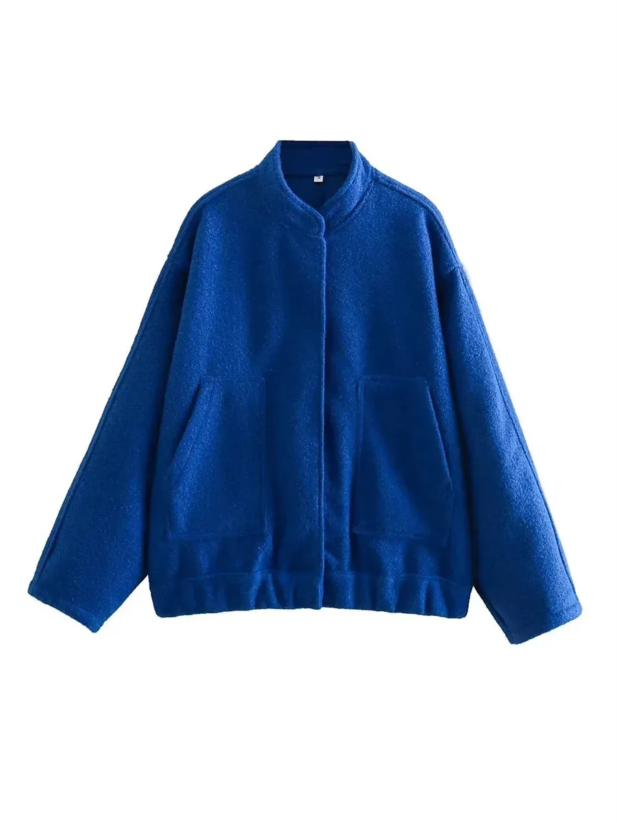 Loose Oversized Bomber Round Neck Long Sleeve Casual Coat