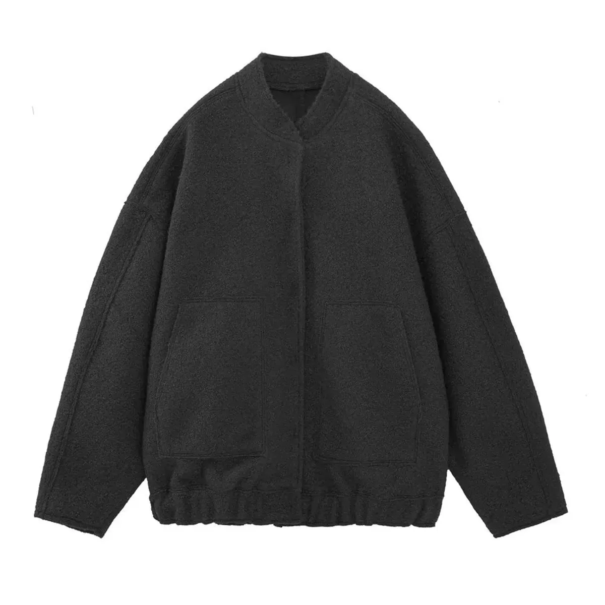 Loose Oversized Bomber Round Neck Long Sleeve Casual Coat