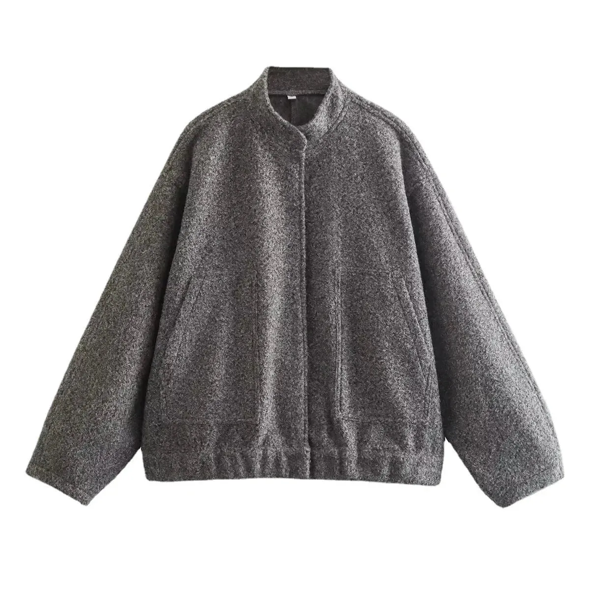 Loose Oversized Bomber Round Neck Long Sleeve Casual Coat