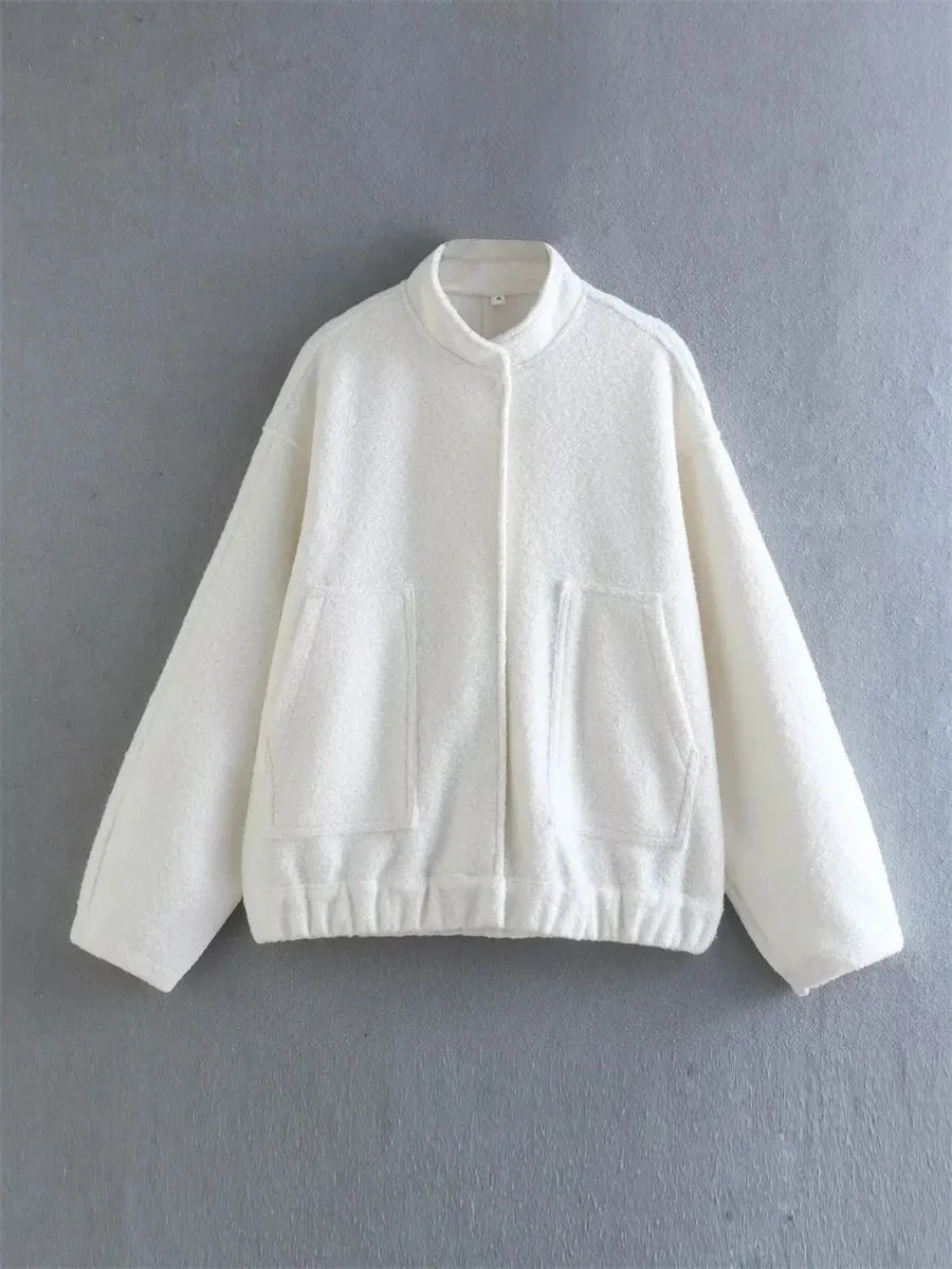 Loose Oversized Bomber Round Neck Long Sleeve Casual Coat